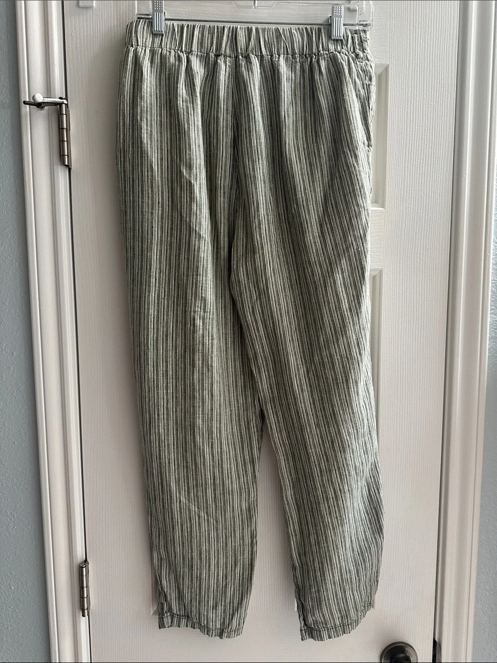 Anthropologie Striped Sage Green 100% Linen Pants Women’s 27 Coastal Boho Beach